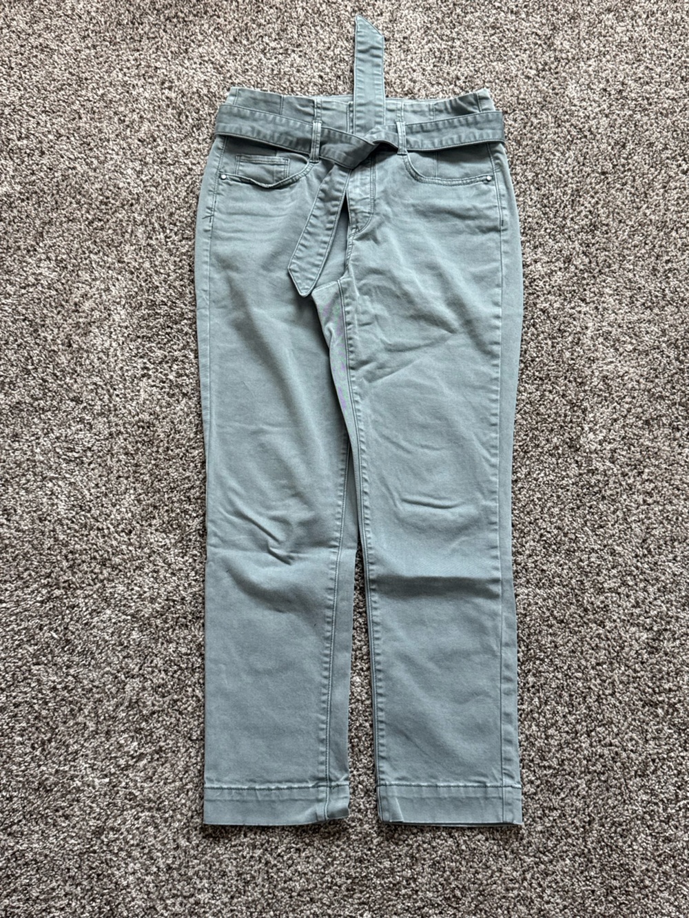 Straight Leg Women’s Jeans in Sage Green with Self-Tie Waist